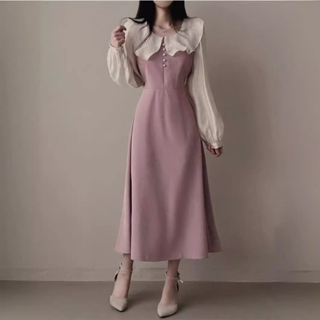 Women's Temperament Ruffled Stitching Fake Two-piece Waist Puff Dress