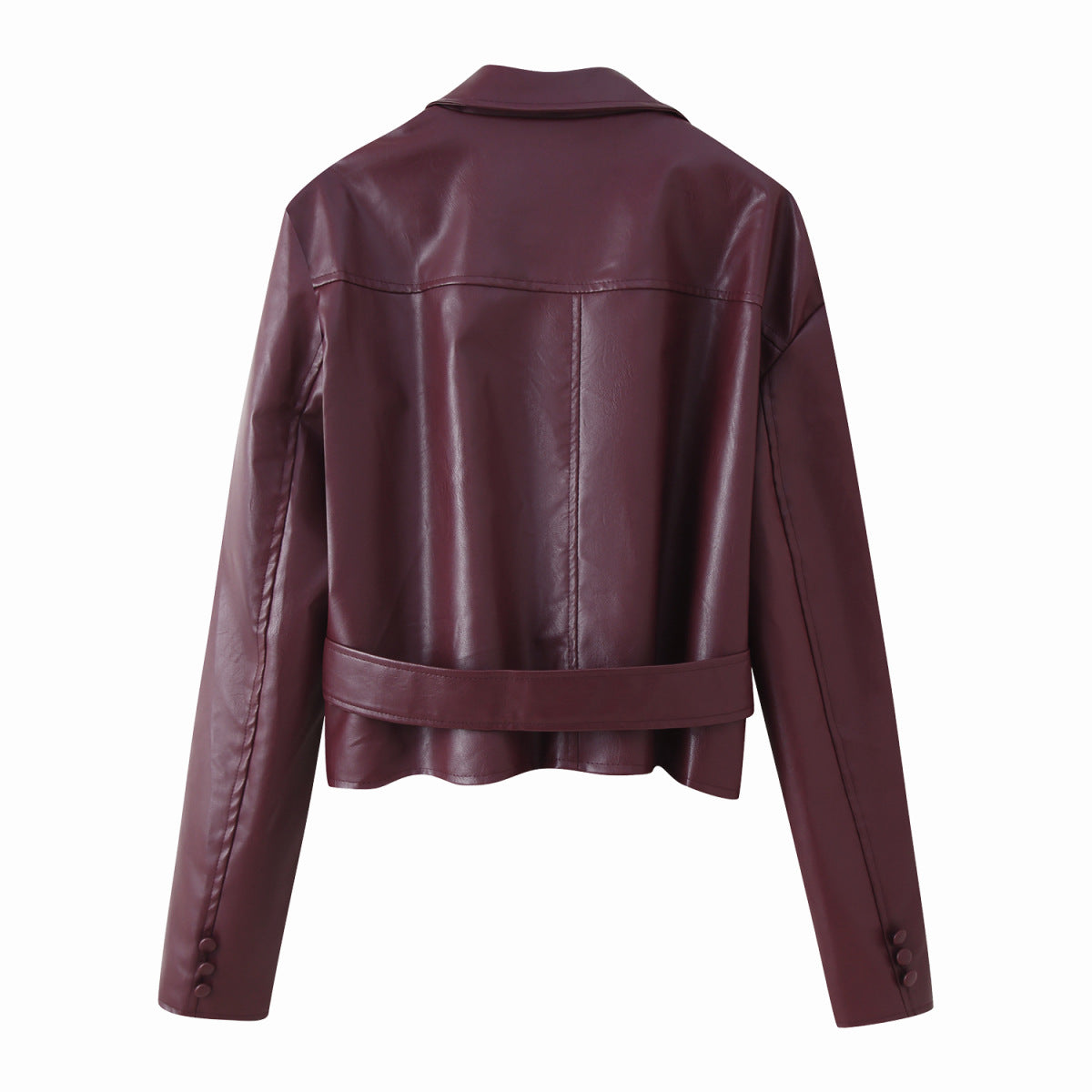 Women's Retro Distressed Fashion Polo Collar Pu Jackets