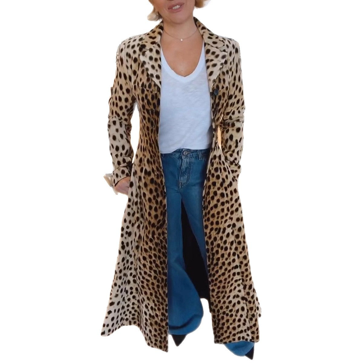 Women's Elegant Extended Lapel Leopard Print Casual Coats