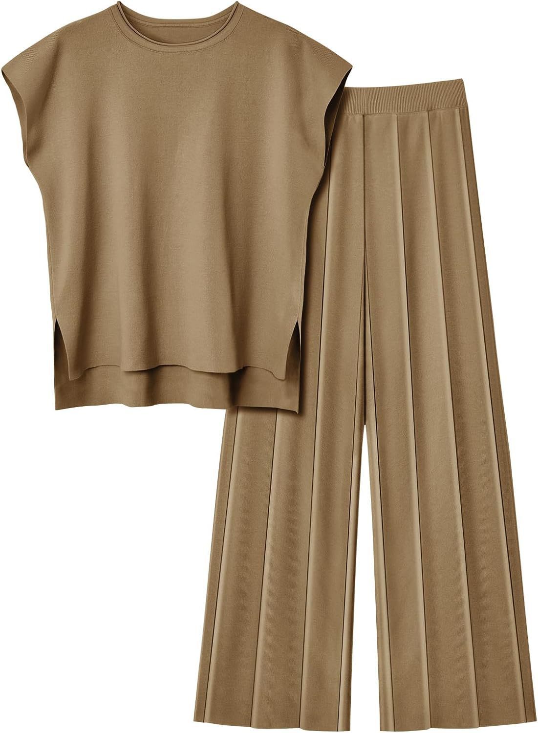 Women's Knit Casual Sleeveless Two-piece Set Suits