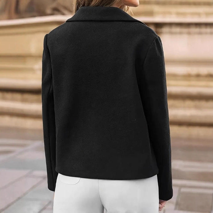 Women's Elegant Simple Solid Color Woolen Lapel Shorts