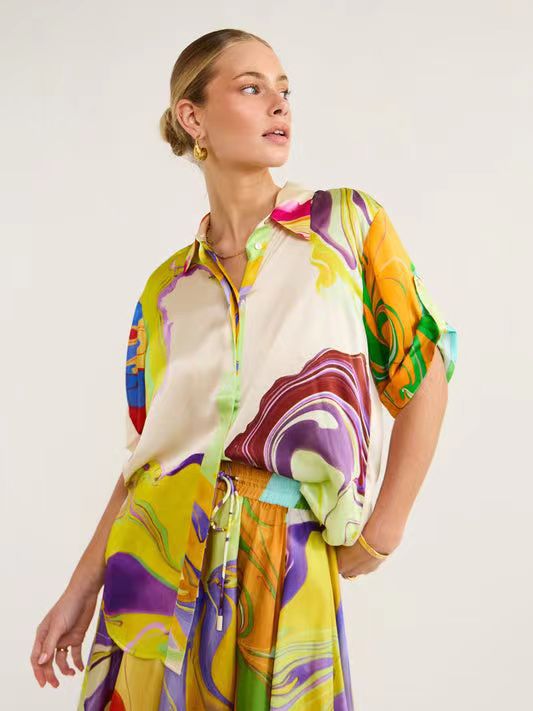 Temperament Commute Fashion Printed Satin Casual Suits