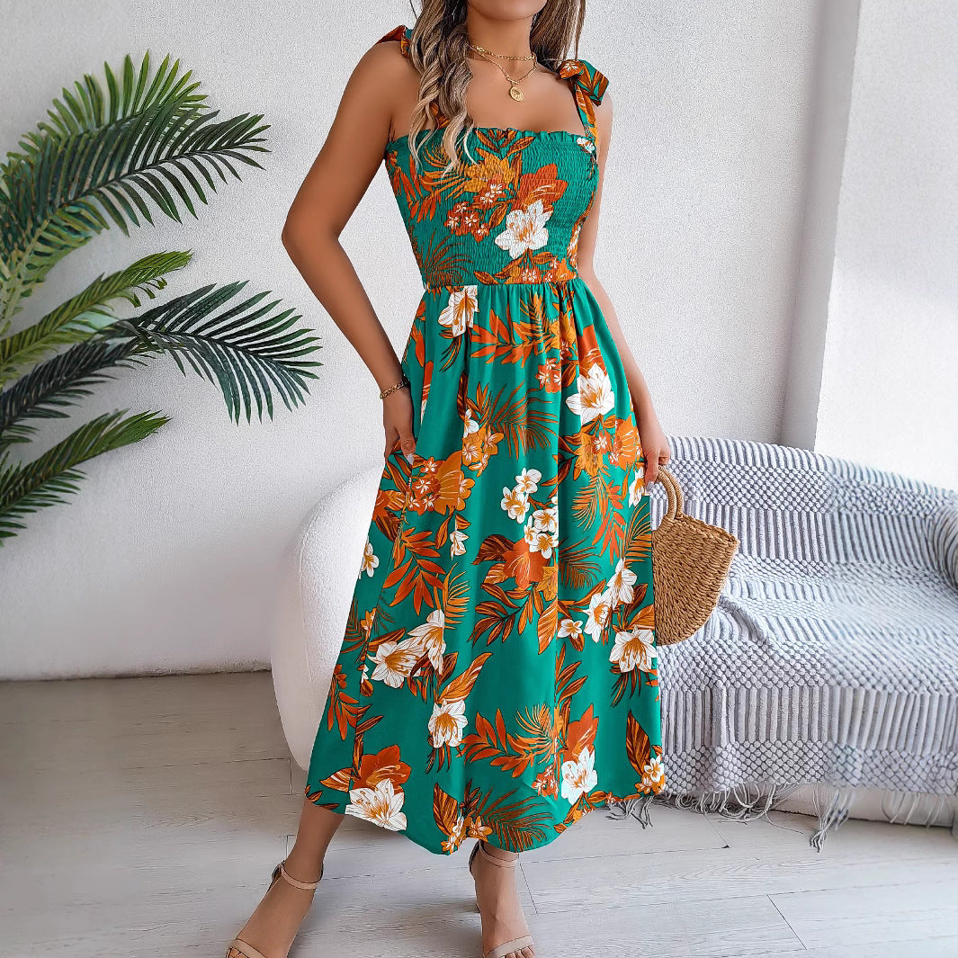 Women's Flower Waist Suspender Vacation Beach Dress