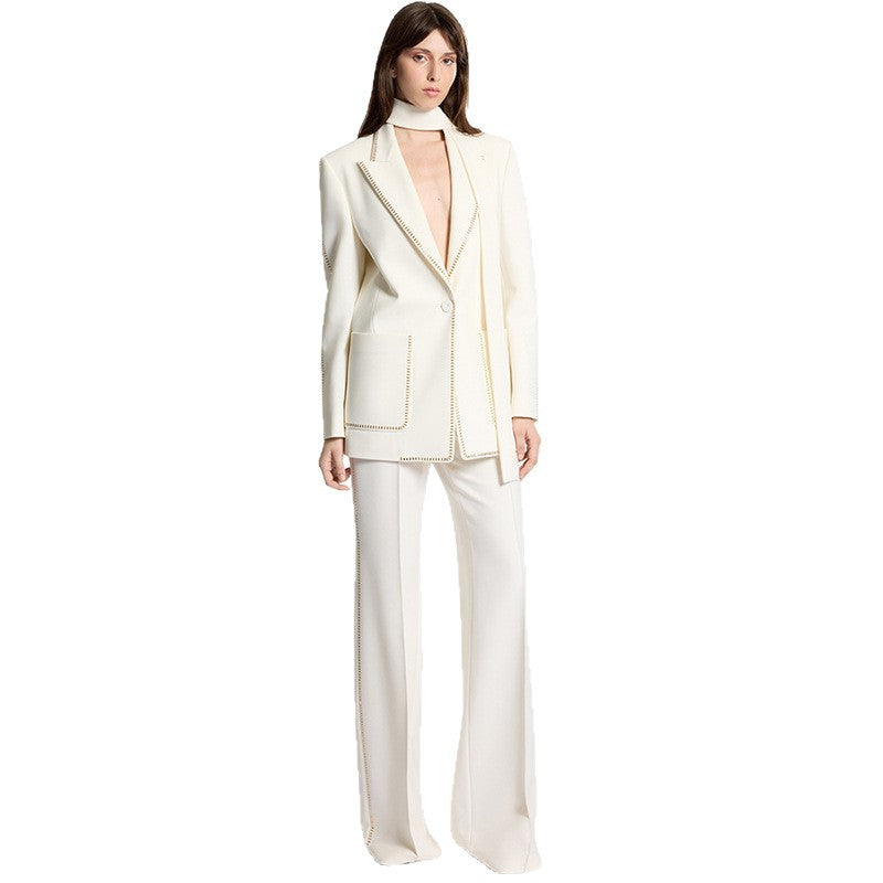 Scarf Rhinestone Loose Trousers Two-piece Set Fashion Casual Suit
