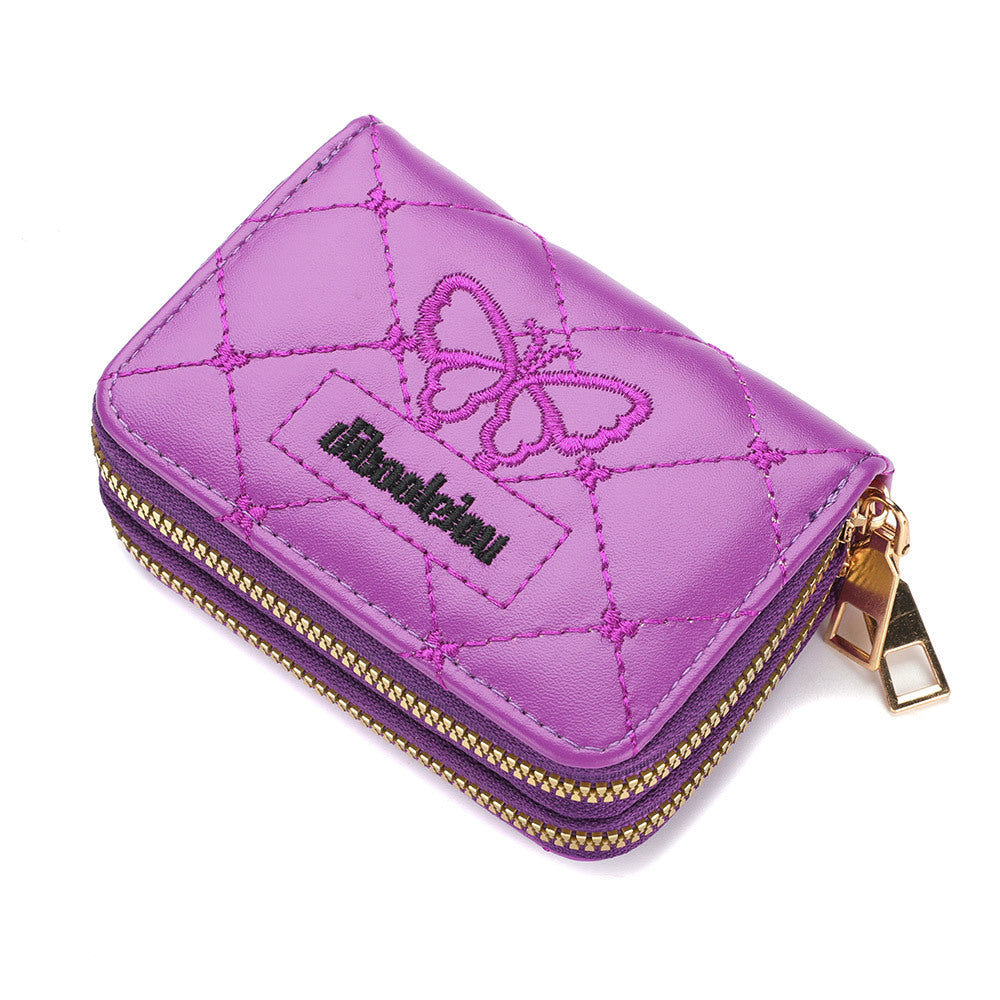 Women's Rhombus Double Zipper Expanding Protective Sleeve For Card Holder