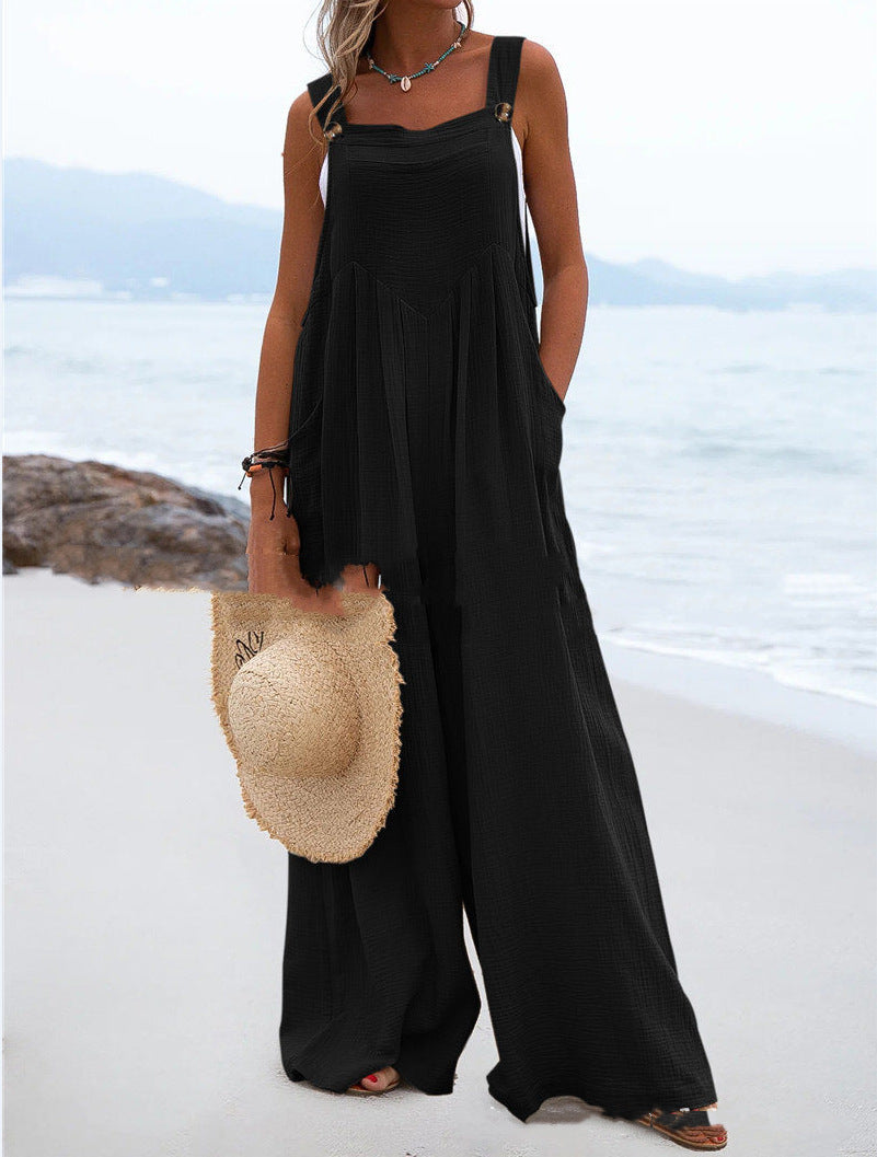 Summer Smart Trousers Solid Color Loose Casual Women's Jumpsuit/clothing