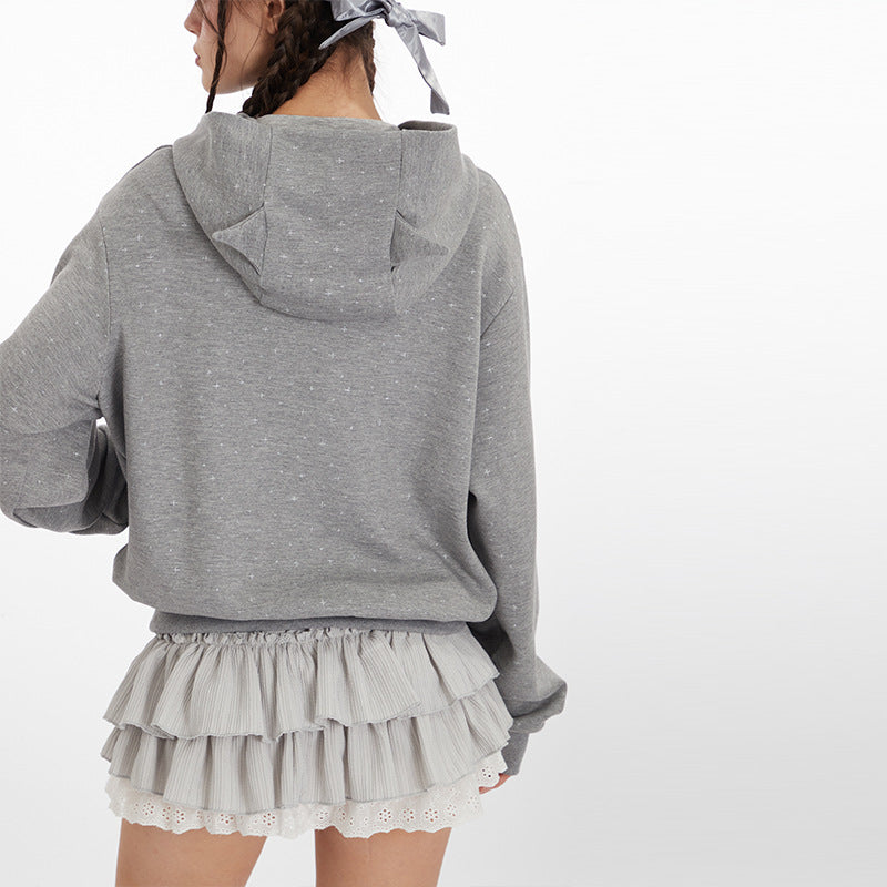 Women's Printing Design Sense Hooded Baggy Sweaters
