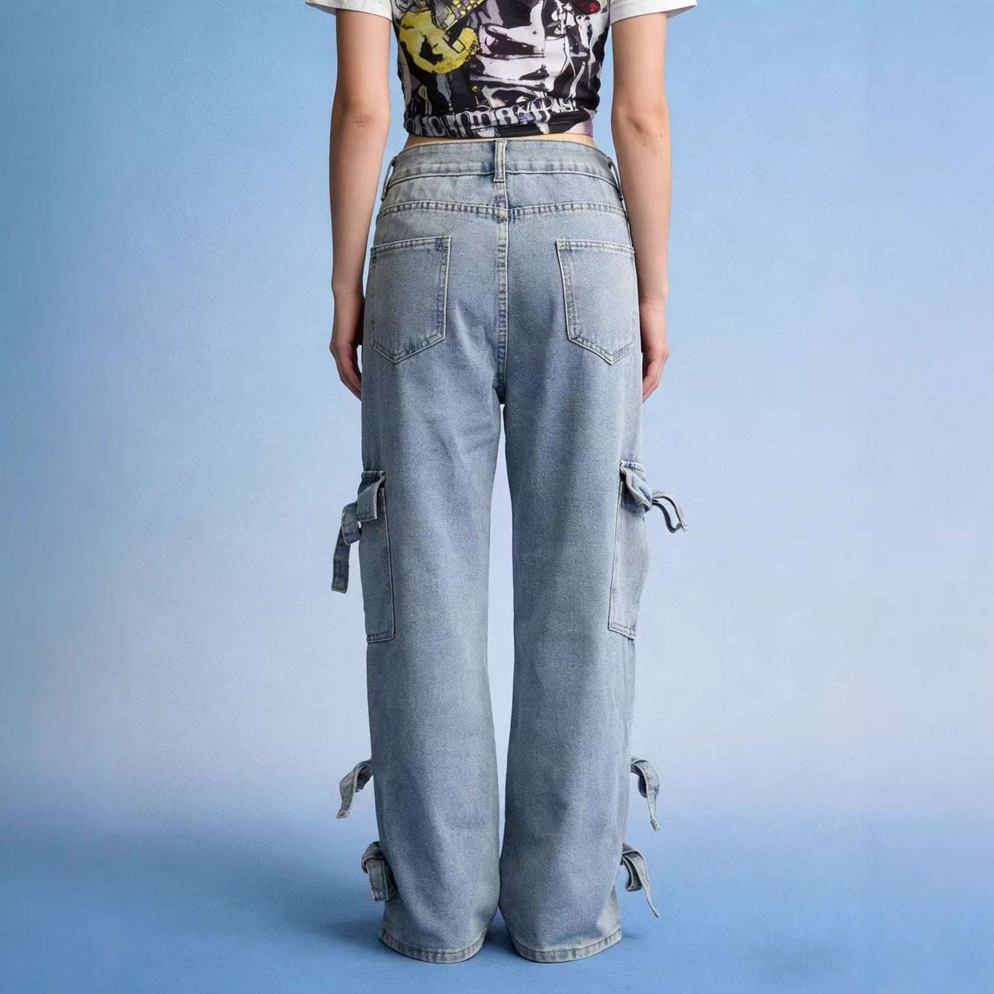 Women's Fashion Loose Bow Overalls Versatile Jeans
