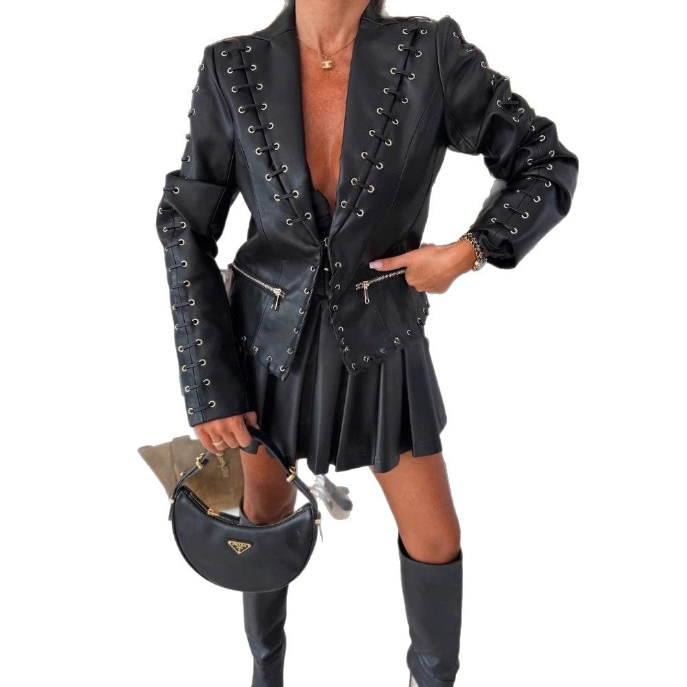 Women's Glamorous Creative Unique Russian Leather Tops