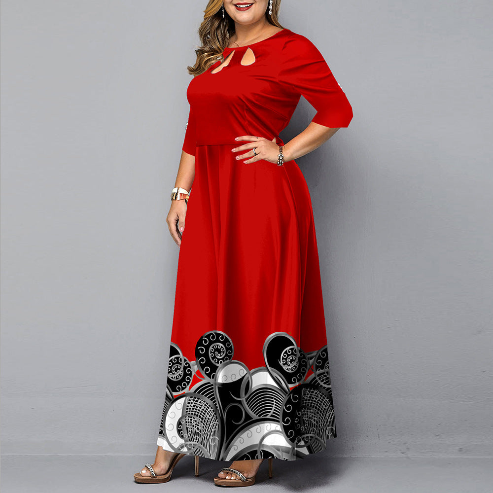 Digital Printed Pullover Sleeve Long Dress Dresses