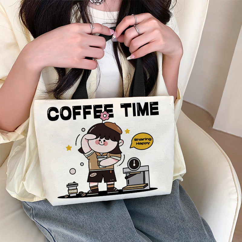 Women's Cute Cartoon Canvas Tutorial Lunch Size Handbags