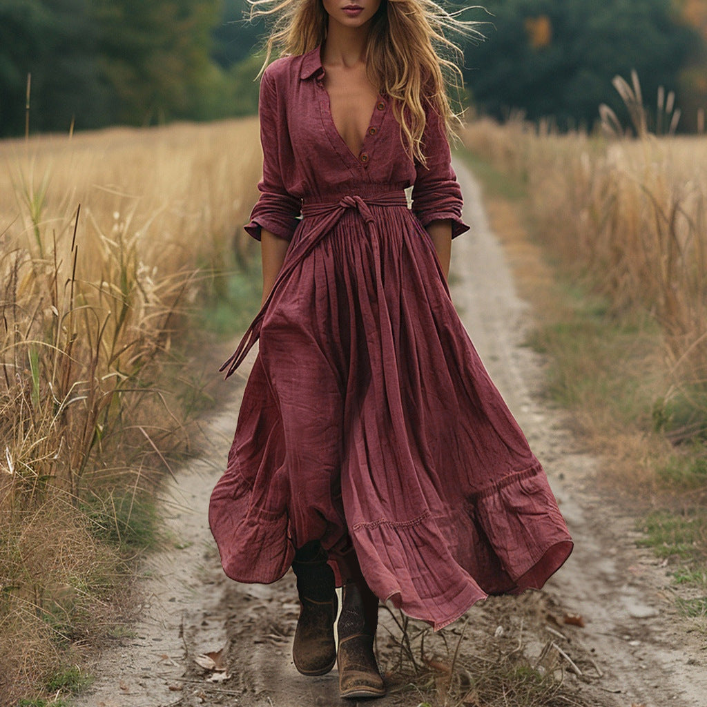 Fashion Retro Long Sleeve Big Hem Dresses