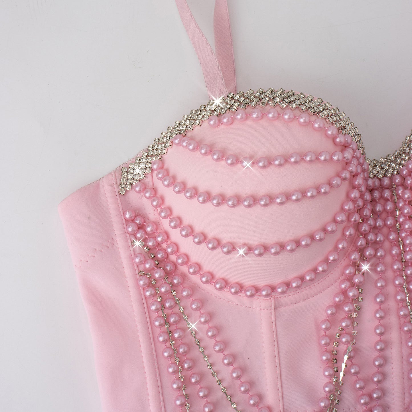 Sexy Pearl Chain Slim Fit Suspenders Stage Tops