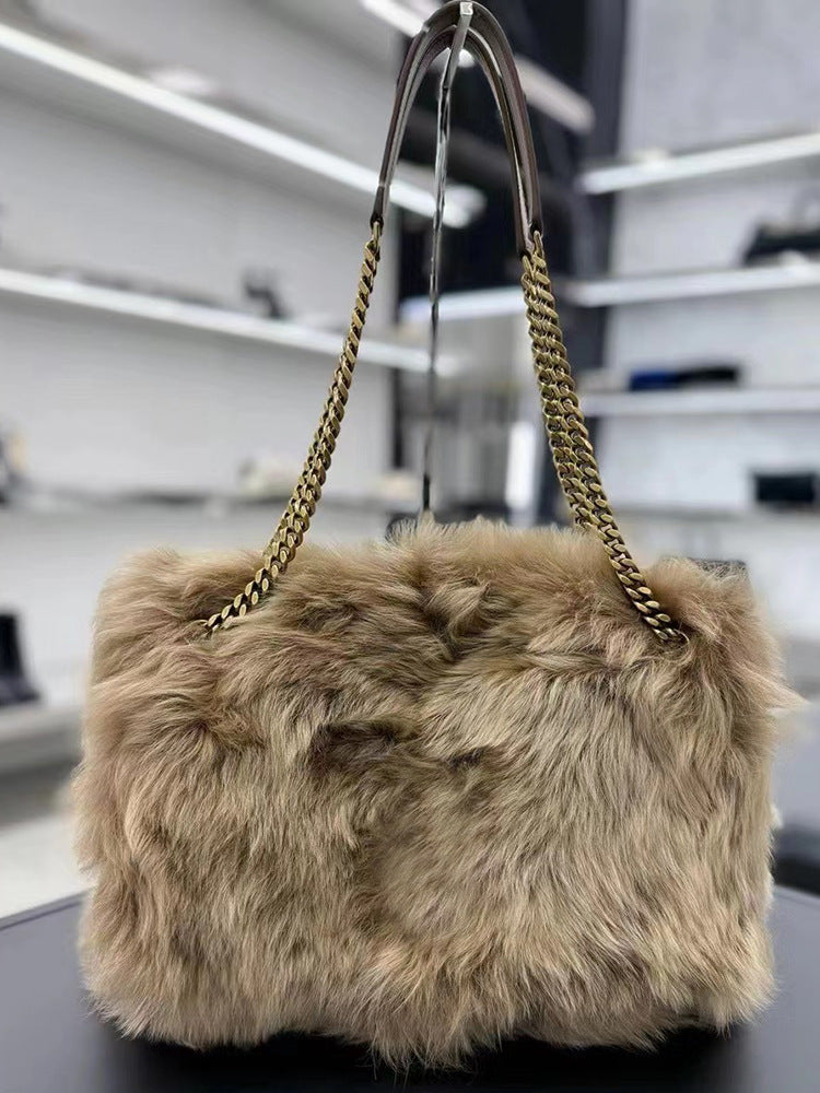Attractive Women's Chain Portable Large Furry Shoulder Bags