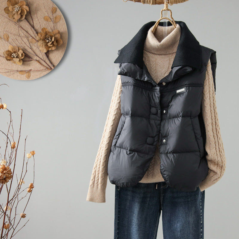 Women's European Goods Down Lightweight Knitted Stitching Collar Vests