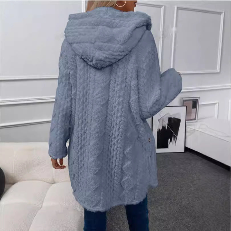 Stylish Warm Fashion Jacquard Plush Hooded Sweaters