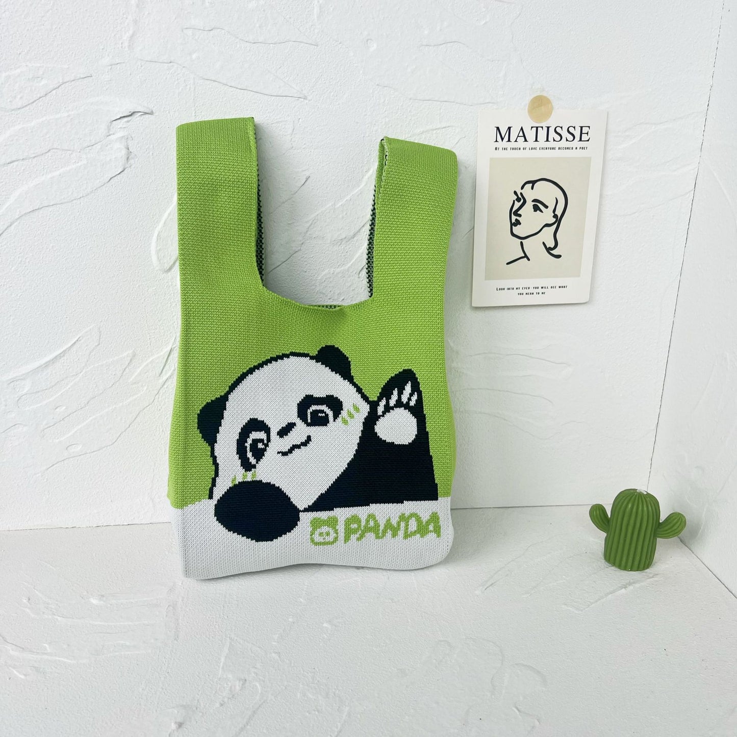 Women's High-grade Panda Knitted Polyester Knit Phone Bags