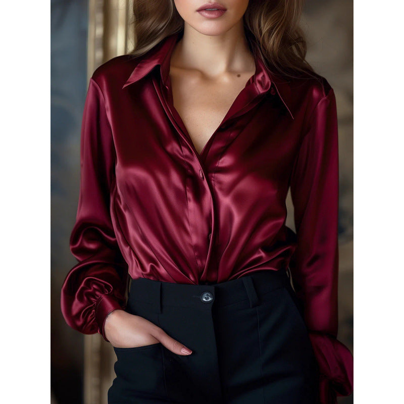 Women's Printing Elastic Satin Solid Color Leisure Blouses