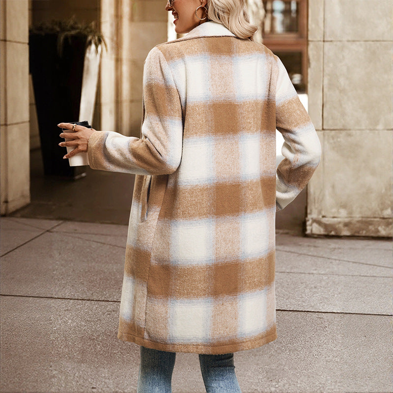 Casual Retro Style Mid-length Double-breasted Collar Coats