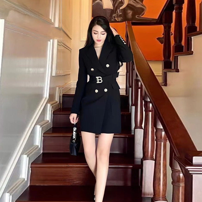 Women's Fashion Advanced Solid Color Belt Long Dresses