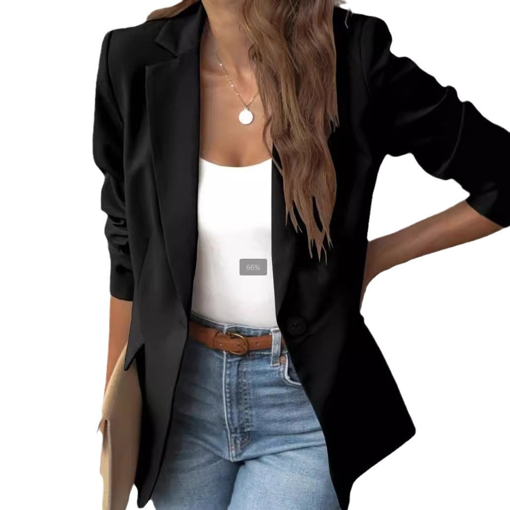 Women's Long-sleeved Solid Color Small One Button Blazers