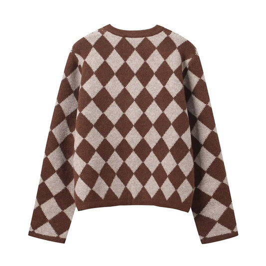 Women's Autumn Fashion Casual Loose Diamond Pattern Knitwear