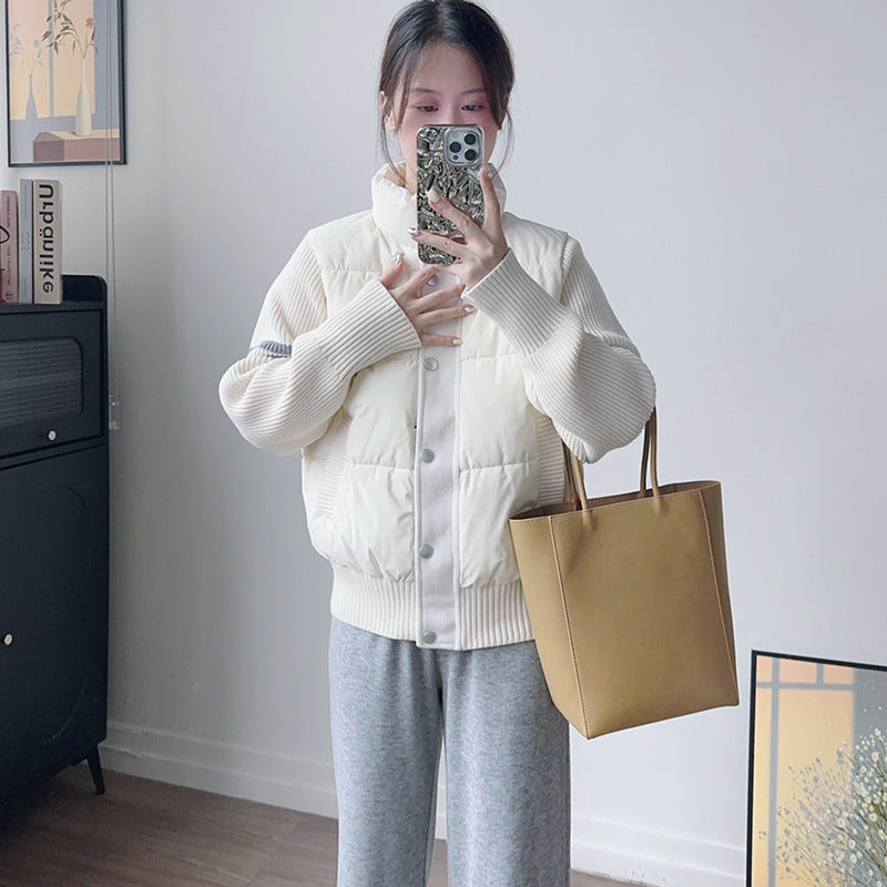 Women's Stitching Stand Collar College Style Thermal Knitwear