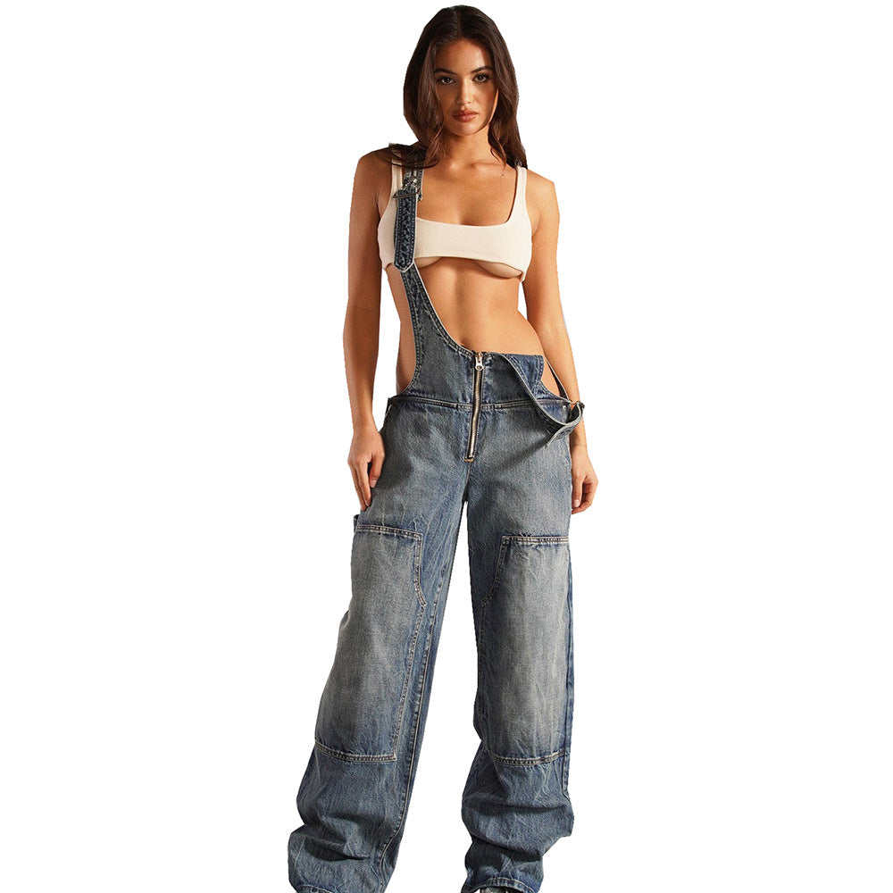 Women's Denim Street Bib Loose Waist Pants