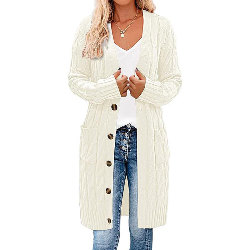 Single-breasted Twist Pocket Simple Knitting Long Sweaters