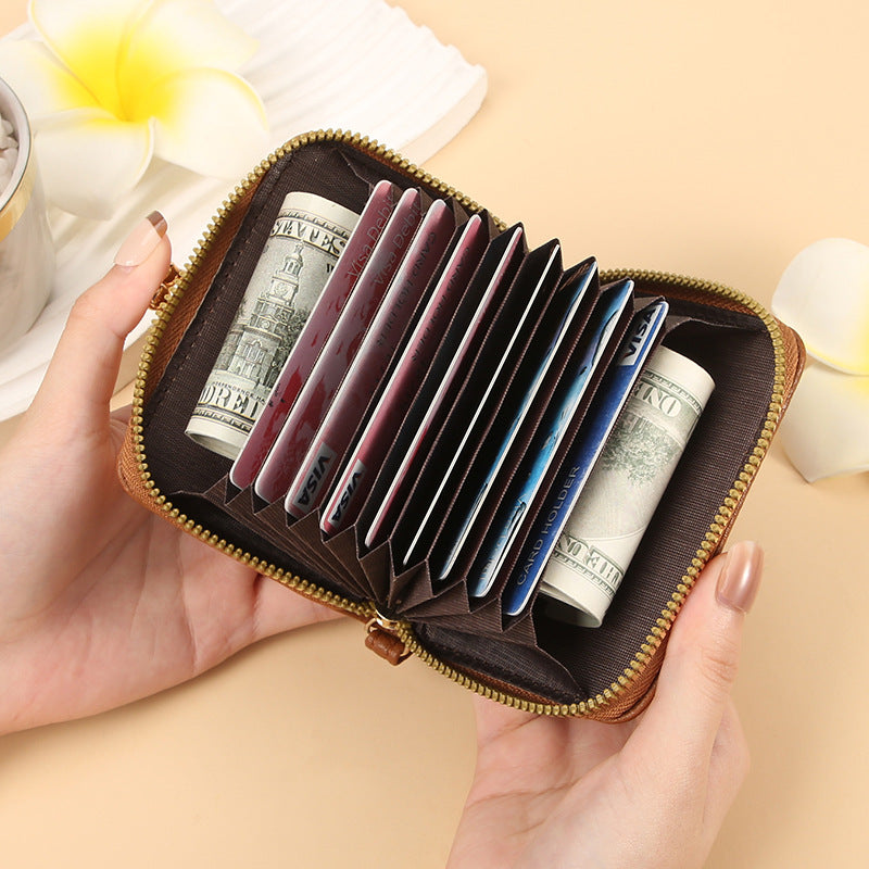 Women's Fashion Short Soft Lychee Pattern Zipper Multiple Slots Card Holder