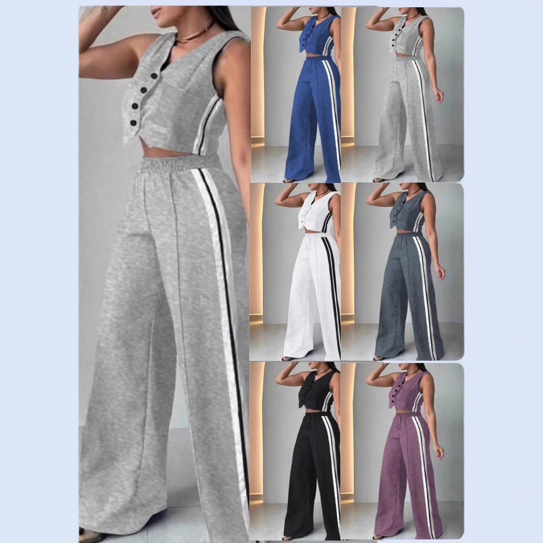 Women's Wear Pocket Sleeveless Cropped Set Fashion Casual Suit