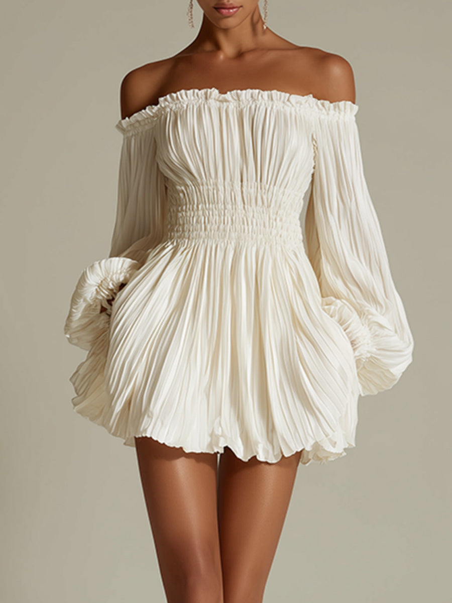 Unique Women's Pleated Slimming Long Sleeve Dress