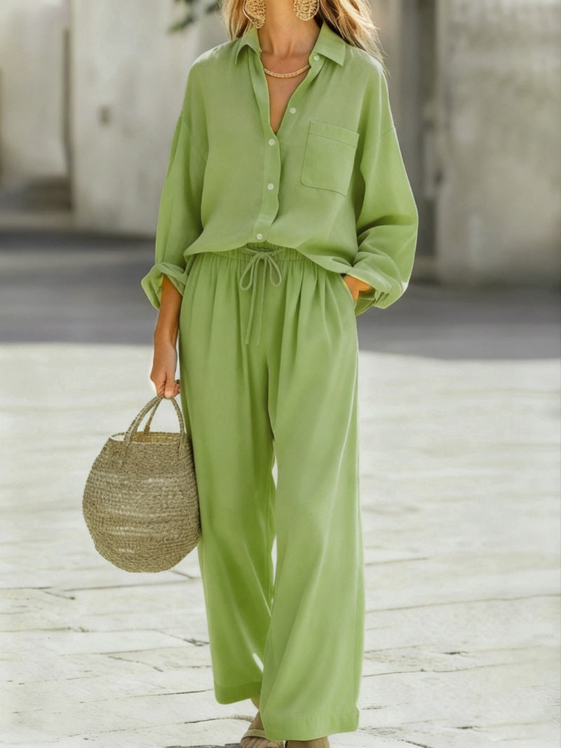 Women's Solid Color Imitation Cotton Linen Loose Long Fashion Casual Suit