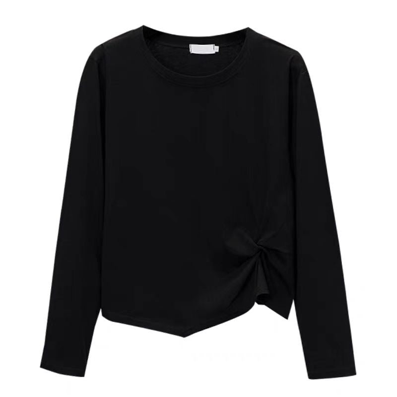 Women's Irregular Design Long-sleeved Korean Style Solid Color Small Bottoming Shirt Tops