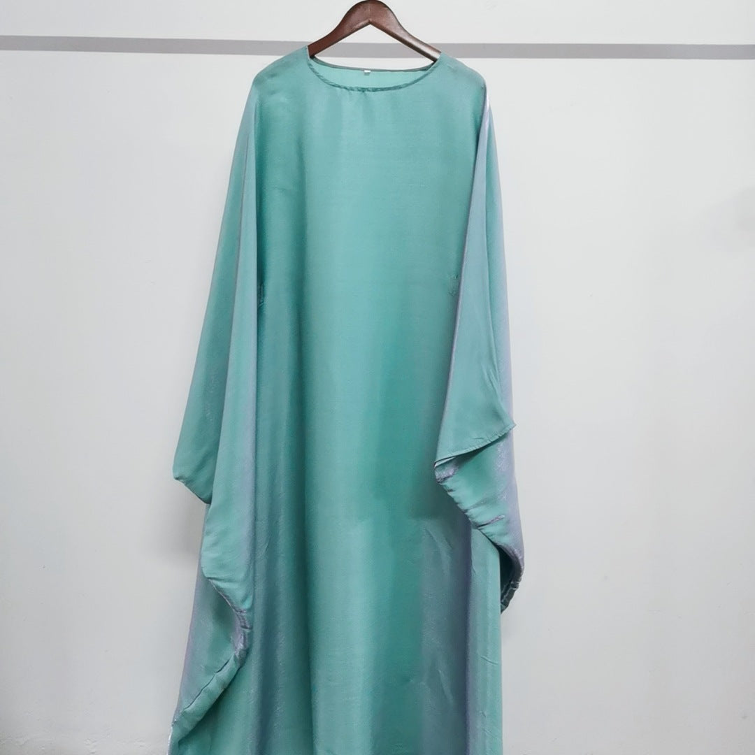 Solid Color Loose Simple Shiny Satin Robe Batwing Dress