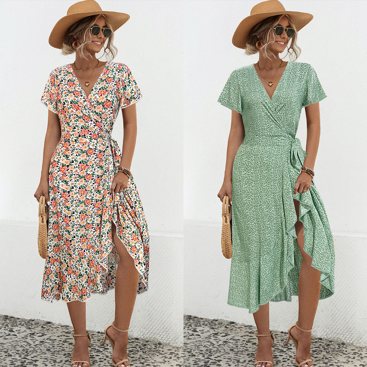 Slouchy Trendy Flounce Slit Small Floral Dress