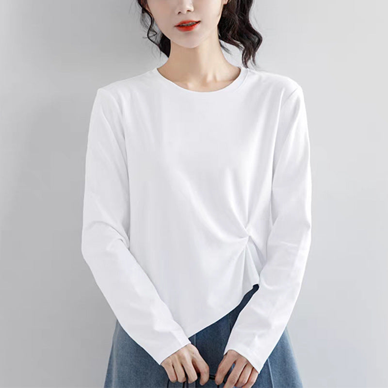 Women's Irregular Design Long-sleeved Korean Style Solid Color Small Bottoming Shirt Tops