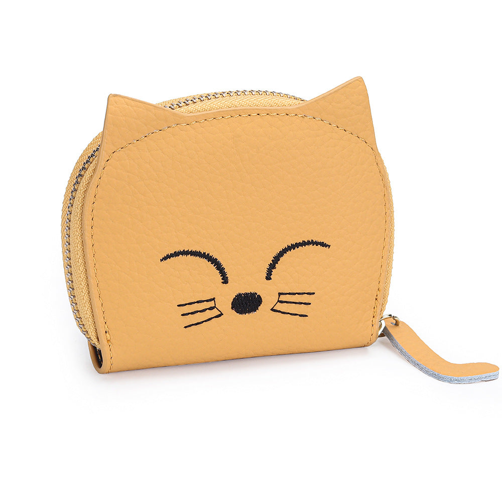 Women's Cartoon Cute Embroidery Cat Genuine Leather Bags