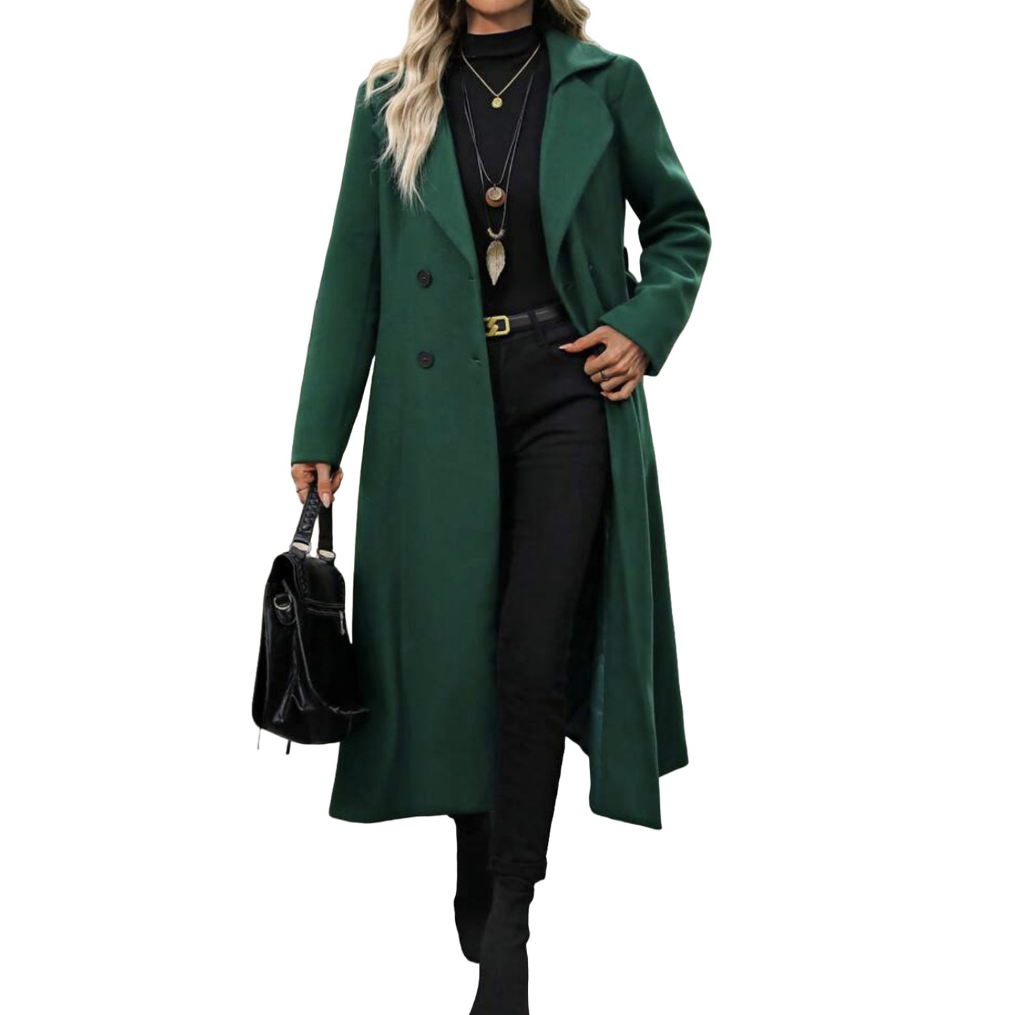 Women's Woolen Lace Up Double Breasted Extended Coats