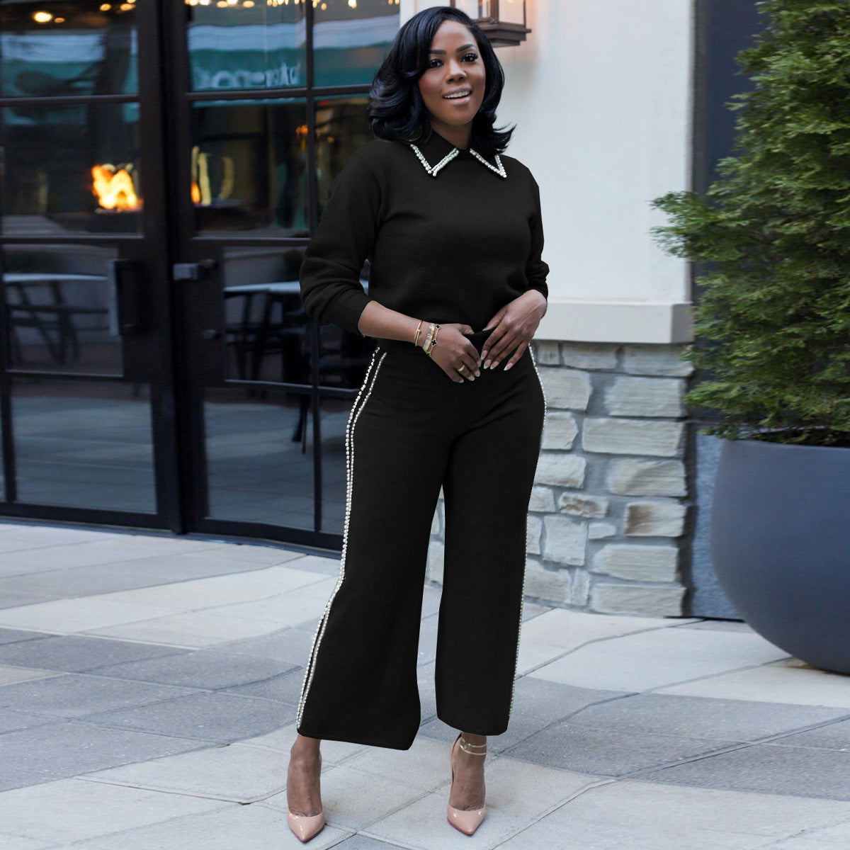 Casual Pearl Double Row Lapel Two-piece Suits