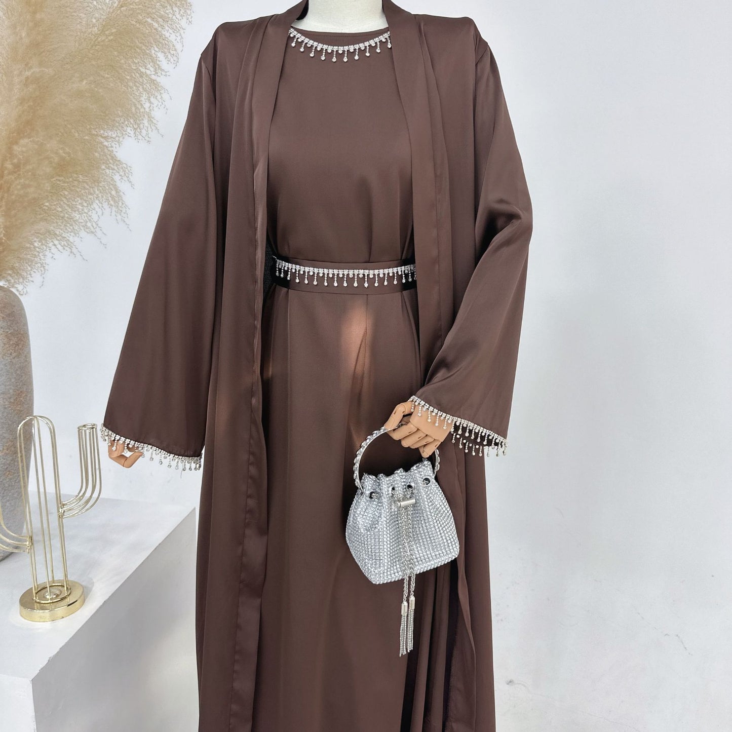Solid Color Beading Dress Crystal Chain Dresses