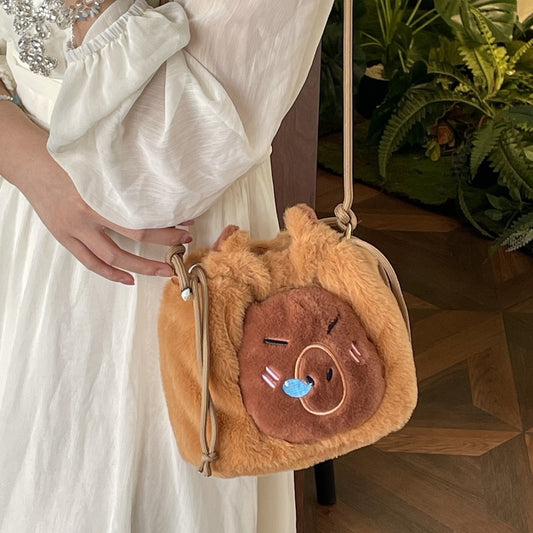 Good-looking Plush Cartoon Drawstring Cute Capybara Stationery Storage Crossbody Bags