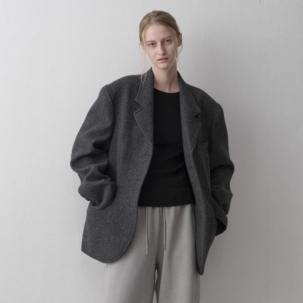 Women's Solid Color Wool Korean Commuter Advanced Blazers
