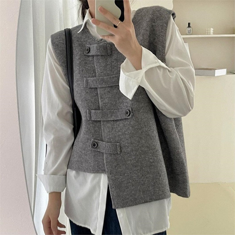 Spring Autumn Outerwear Bandage Dress Temperament Artistic Style Design Irregular Women's Vest