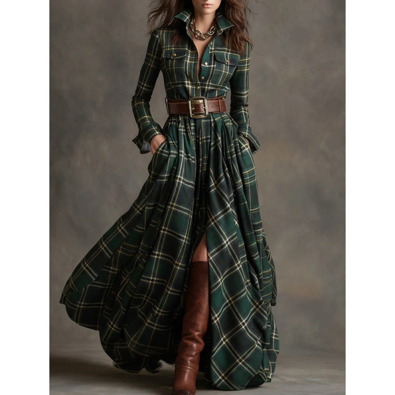 Women's Large French Retro Grid Slim Irregular Skirts