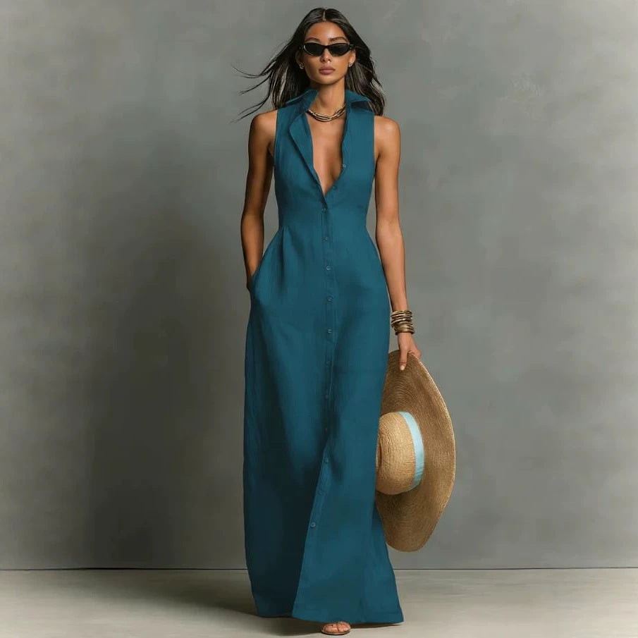 Classic Stylish Summer Breasted Sleeveless Collar Dress