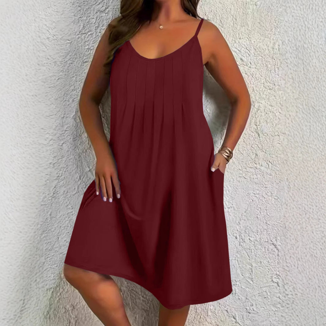 Women's Mid-length Umbrella Solid Color Crew Neck Dress