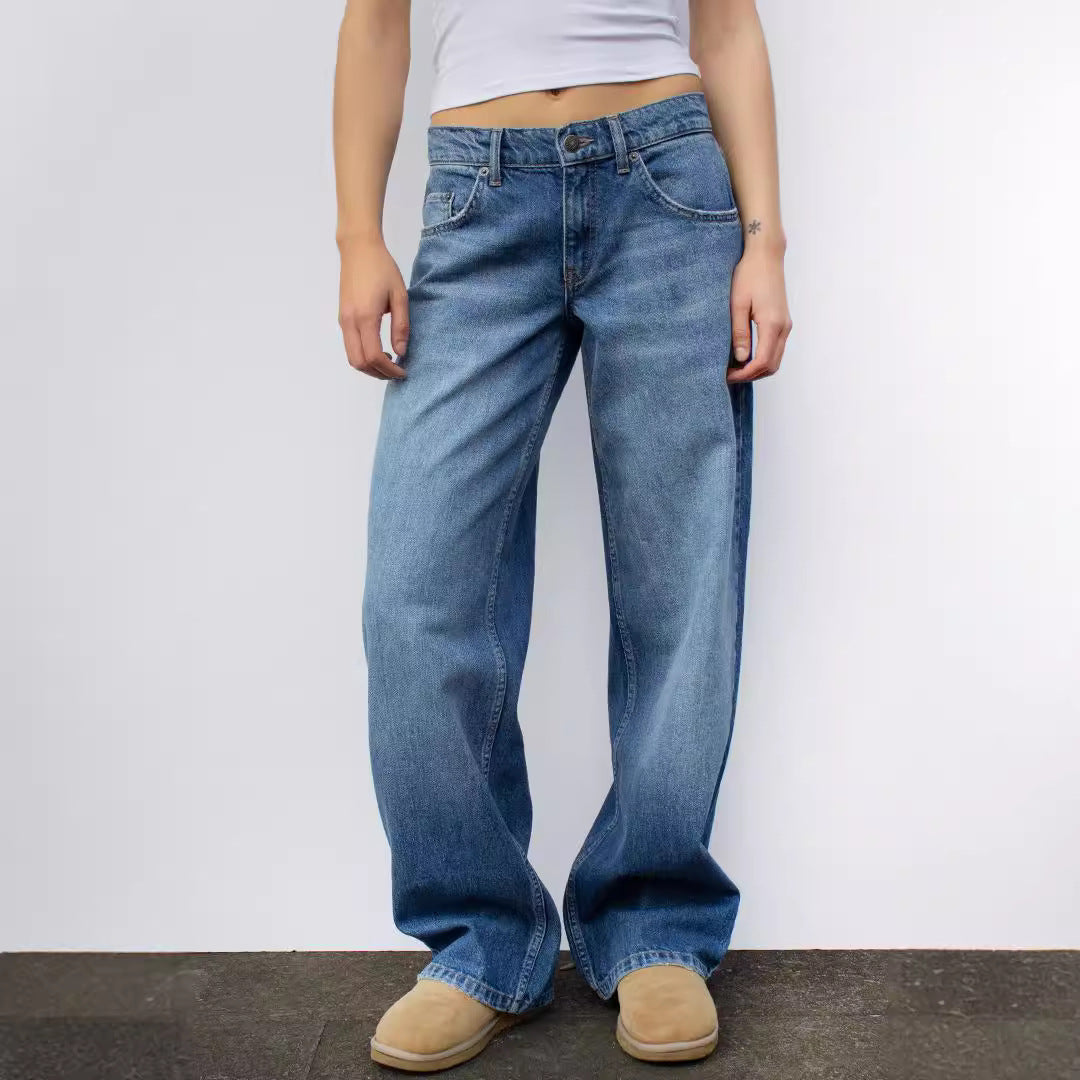 Washed-out Vintage Distressed Straight High Waist Wide Leg Women's Jeans
