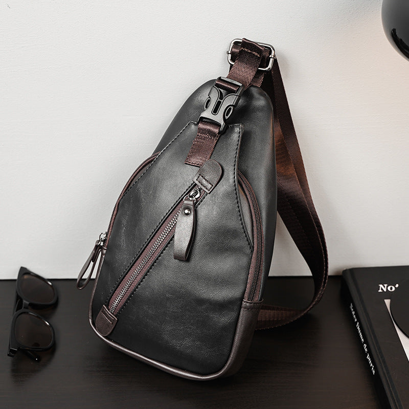 Men's Korean Leather Fashion Trendy Pannier Riding Men's Chest Bags