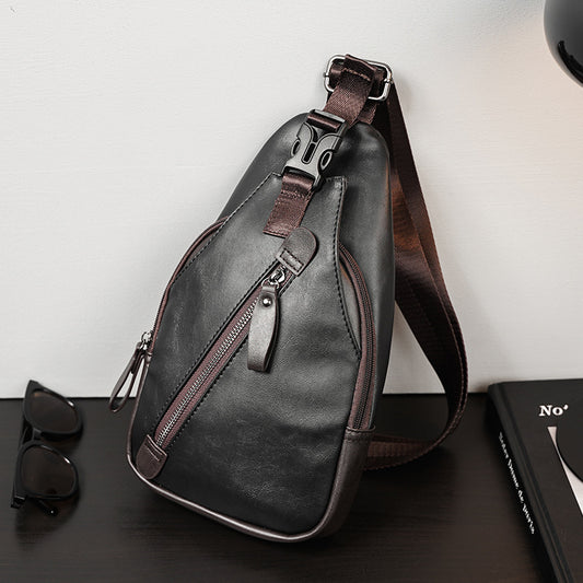 Men's Korean Leather Fashion Trendy Pannier Riding Men's Chest Bags